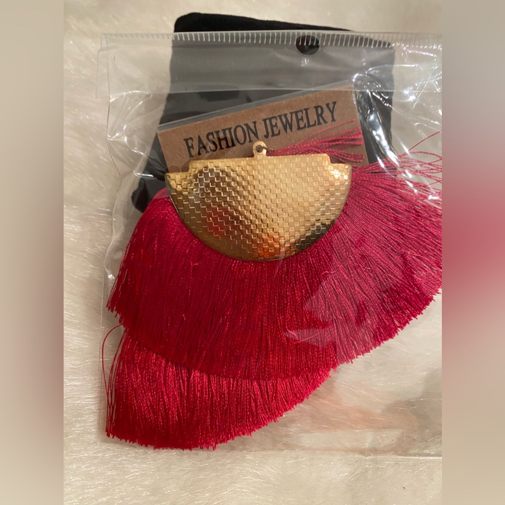Pink Tassel Fringe Earrings